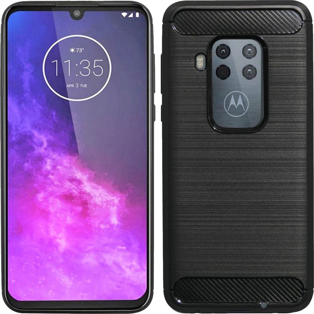 cofi1453 Silikon Hülle Carbon kompatibel mit MOTOROLA ONE ZOOM TPU Case Soft Handyhülle Cover Schutzhülle Schwarz