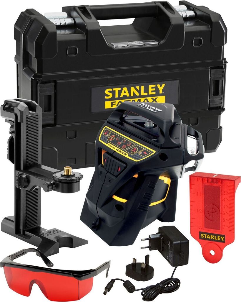 STANLEY FatMax FMHT1-77357 Multilinienlaser X3R rot 3x 360° - Set mit Lasersichtbrille, Zieltafel, Ladegerät und Transportkoffer