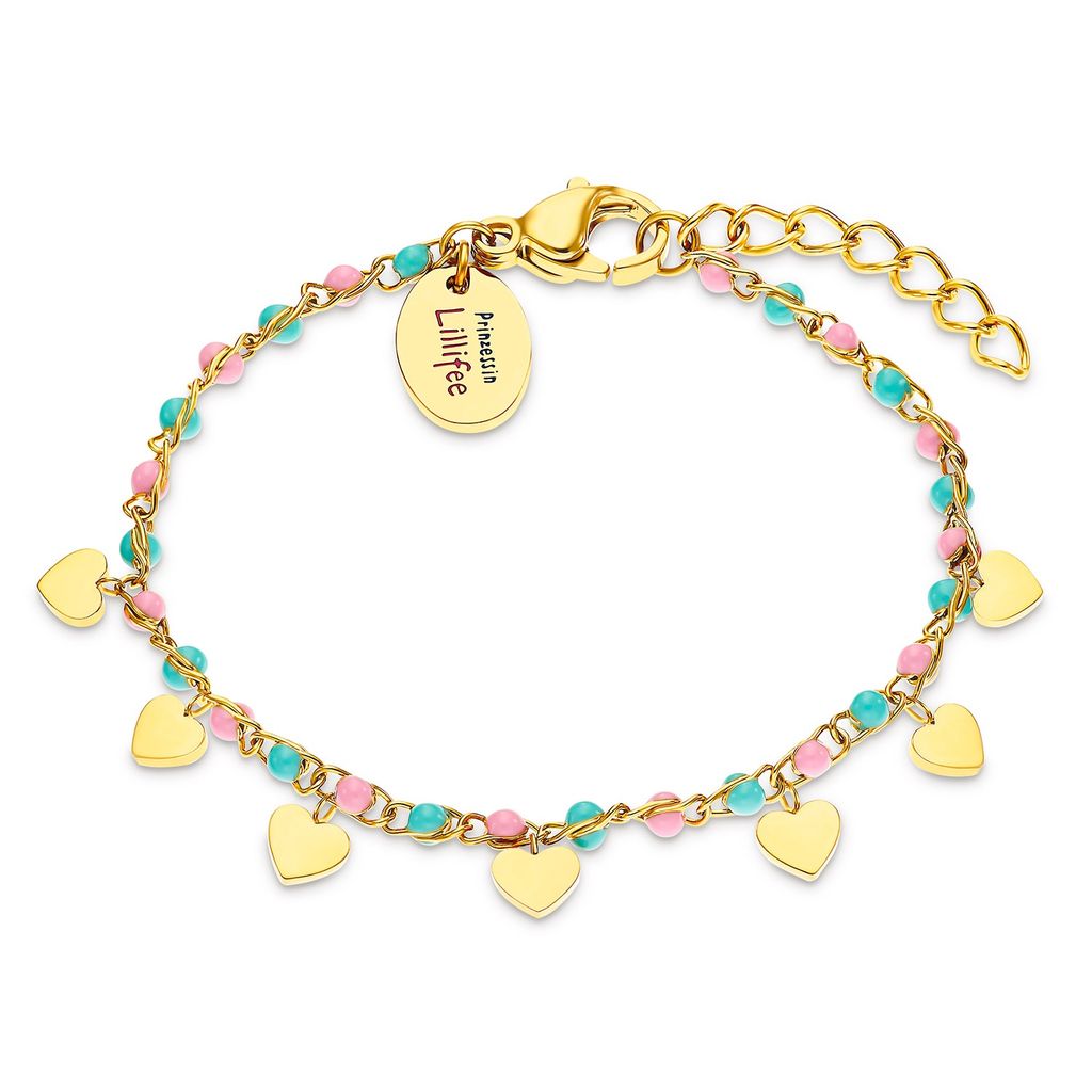 Prinzessin Lillifee 2033365 Buntes Armband mit Herzchen Anhängern aus Edelstahl