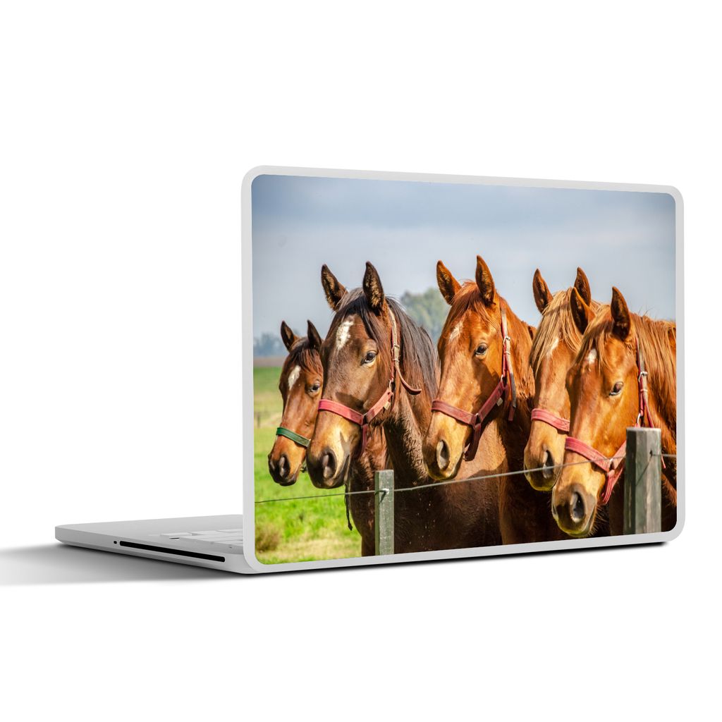 MuchoWow Laptop Aufkleber Sticker Cover Pferde - Zaun - Sommer 31x22.5 cm - Laptop-Deko