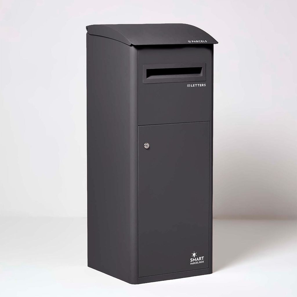 SMART PARCEL BOX Extra großer Paketbriefkasten mit Schrägdach, Entnahme vorne, schwarz
