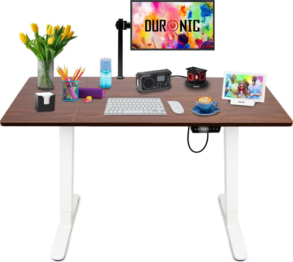 Duronic CD140 WT Höhenverstellbarer Schreibtisch, Computertisch für Büro und Gaming, elektrischer Schreibtisch mit USB Port, 140 x 60 cm Sitz-St...