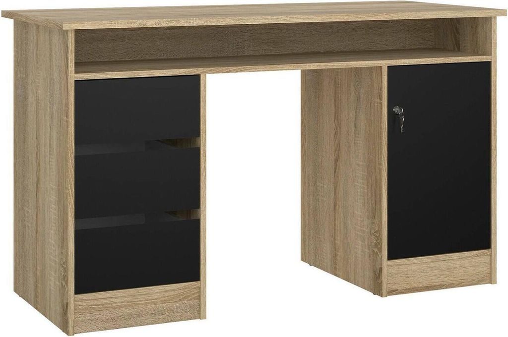 Schreibtisch Shanshan, Mehrzweckschreibtisch, Bürotisch für PC, Eckschreibtisch, 126x55 h76 cm, Eiche und Schwarz