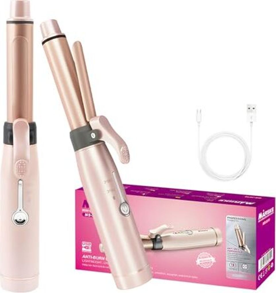 Yuehuamech Cordless Mini Curling Iron 19 mm Trommelkeramikglätter USB wieder aufladbar 2 Wärmeeinstellungen Langes kurzes Haar