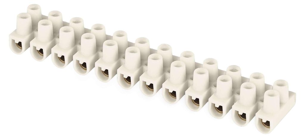 EMOS Klemmblock mit 12 Lüsterklemmen für 450 V/32 A, 2x 2,5-4 mm2, Schraubbefestigung, abtrennbar, beidseitig frei, Messing-Kontakte, weiß, A4101