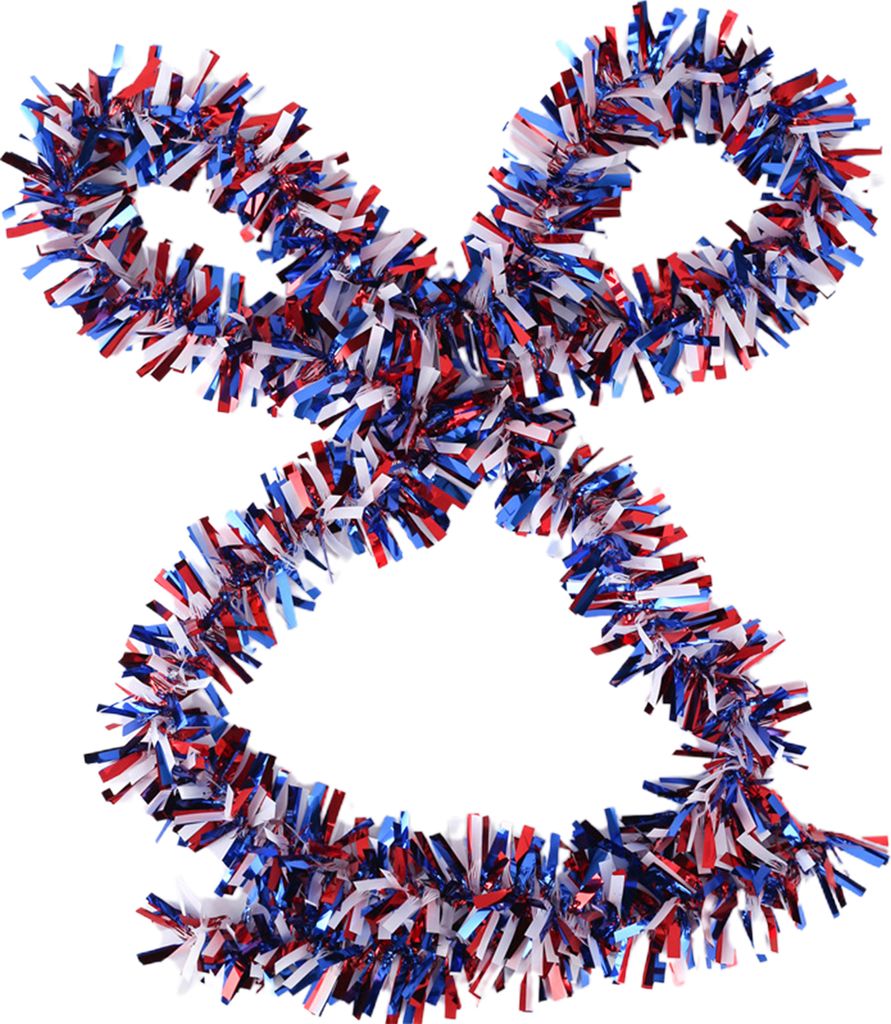 2 Meter Patriotische Lametta-Girlande Rot Weiß Blau Metallic Drahtgirlande Sterne Streifen Thema 4. Juli Memorial Day Farbleiste Multicolor