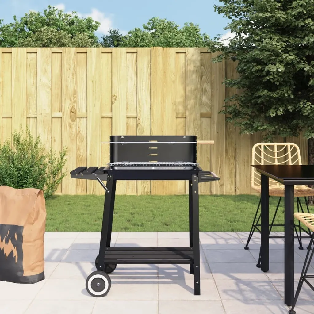 Barbecue à charbon acier noir avec roues : fini les grillades difficiles