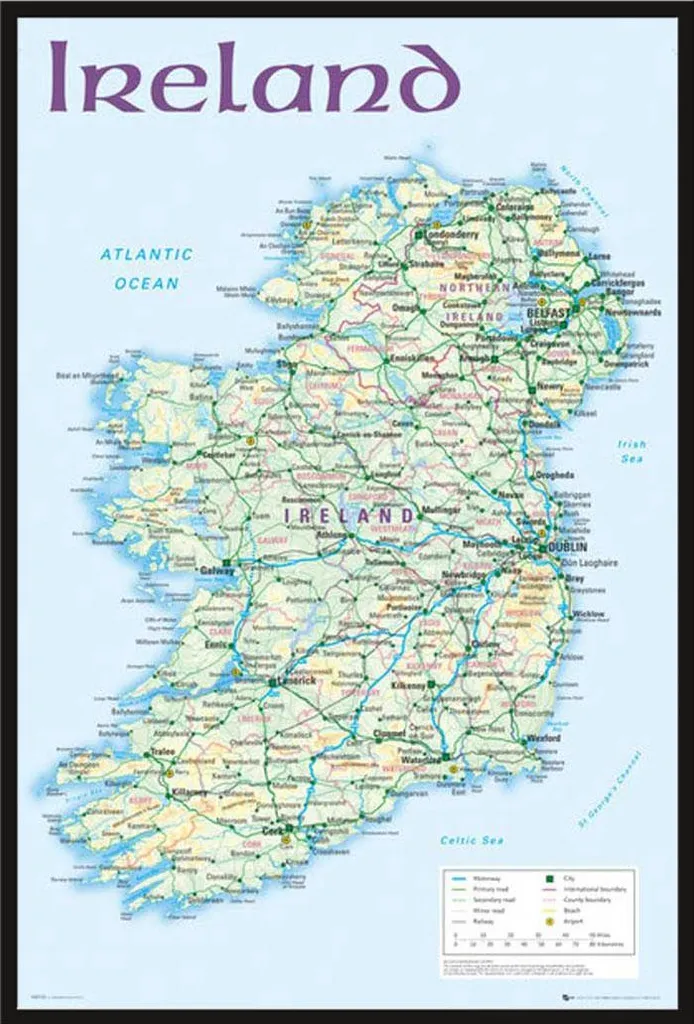 Décoration Murale Irlande : Carte 2012 Encadrée sous Vitre pour Bureau