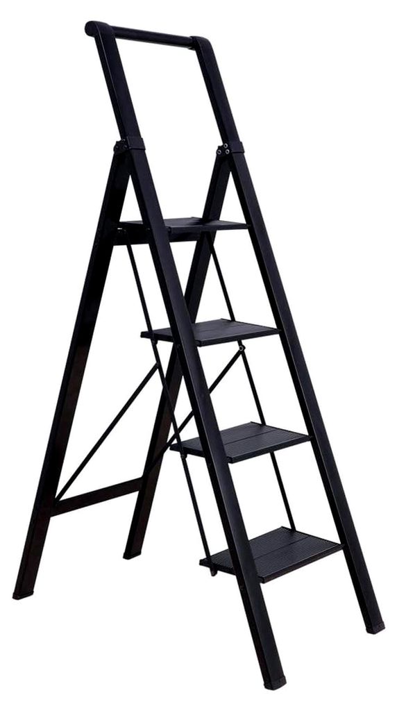 Trittleiter, leicht, klappbar, Aluminium Sicherheitsleiter, mit rutschfestem breitem Pedal und Sicherheitshandlauf, 4 Stufen, für Haushalt, Büro,...