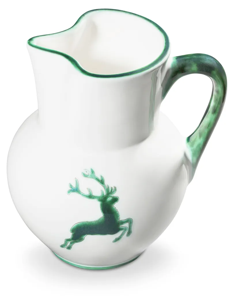 Broc Gmundner Keramik 1,5 Litre Grüner Hirsch Décor Cerf Peint à la Main