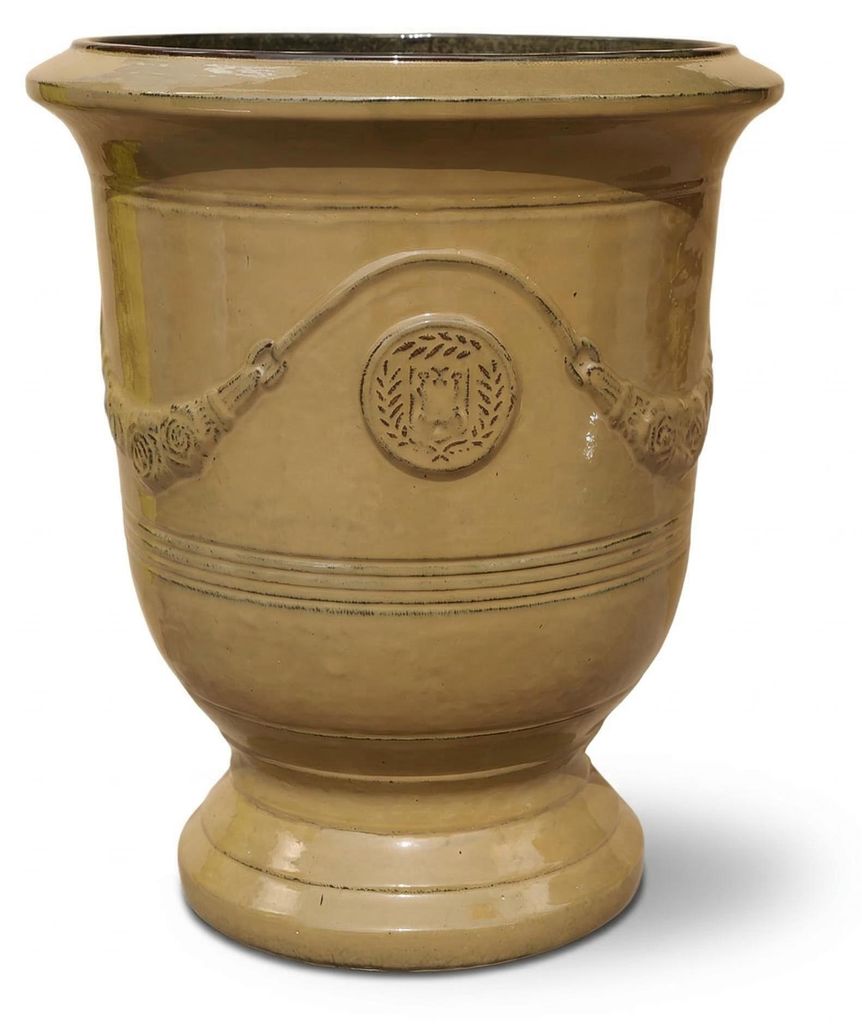 Provencelia Keramik Pflanzkübel Richelieu Ocker, Ø46 x H56 cm, frostbeständig, handgefertigt, glasiert, Outdoor, Terrasse, winterfest