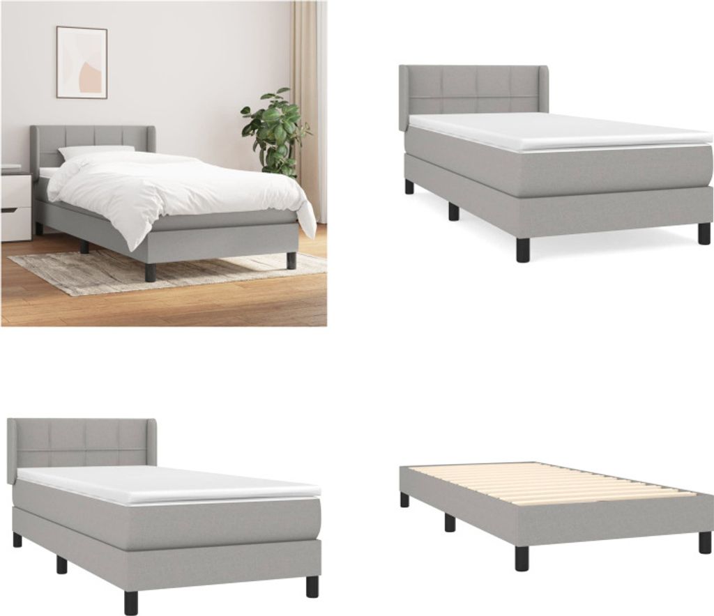 vidaXL Boxspringbett mit Matratze Hellgrau 90x190 cm Stoff - Boxspringbett - Boxspringbetten - Bett - Schlafzimmermöbel