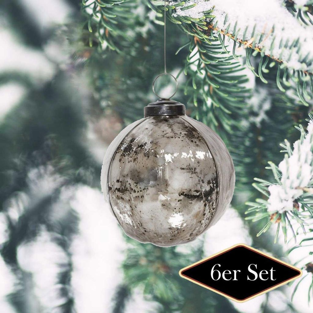 Premium Weihnachtskugel, rund silbern, patiniert - handgemacht in Indien, Ø10 cm