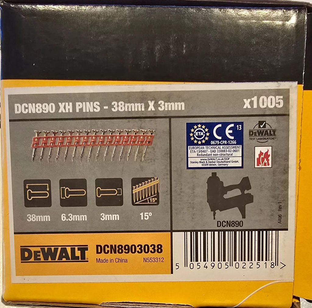 Box von 1005 XH-Stahlstiften für Nagler 3x38MM - DEWALT - Produktbild 