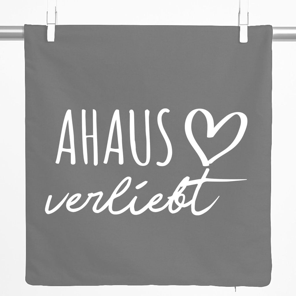 Huuraa Kissenbezug Ahaus verliebt 40x40cm Steel Grey Baumwolle Dekokissenbezug Geschenkidee