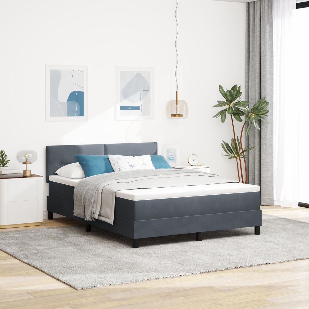 Design new LED Polsterbett Boxspringbett mit Matratze Dunkelgrau 140x200 cm Samt - Bettrahmen - Klassische Betten cloris52559