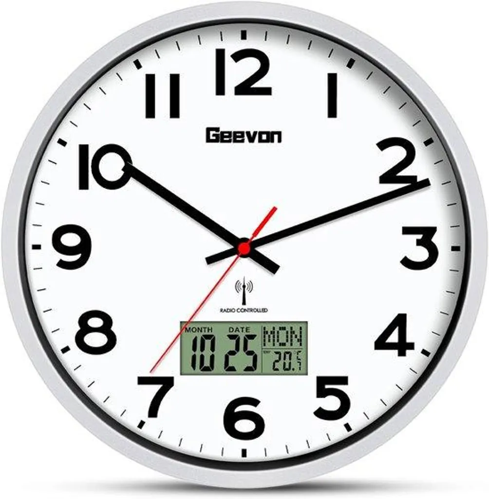 Horloge murale radiocommandée 30 cm noire avec température LCD