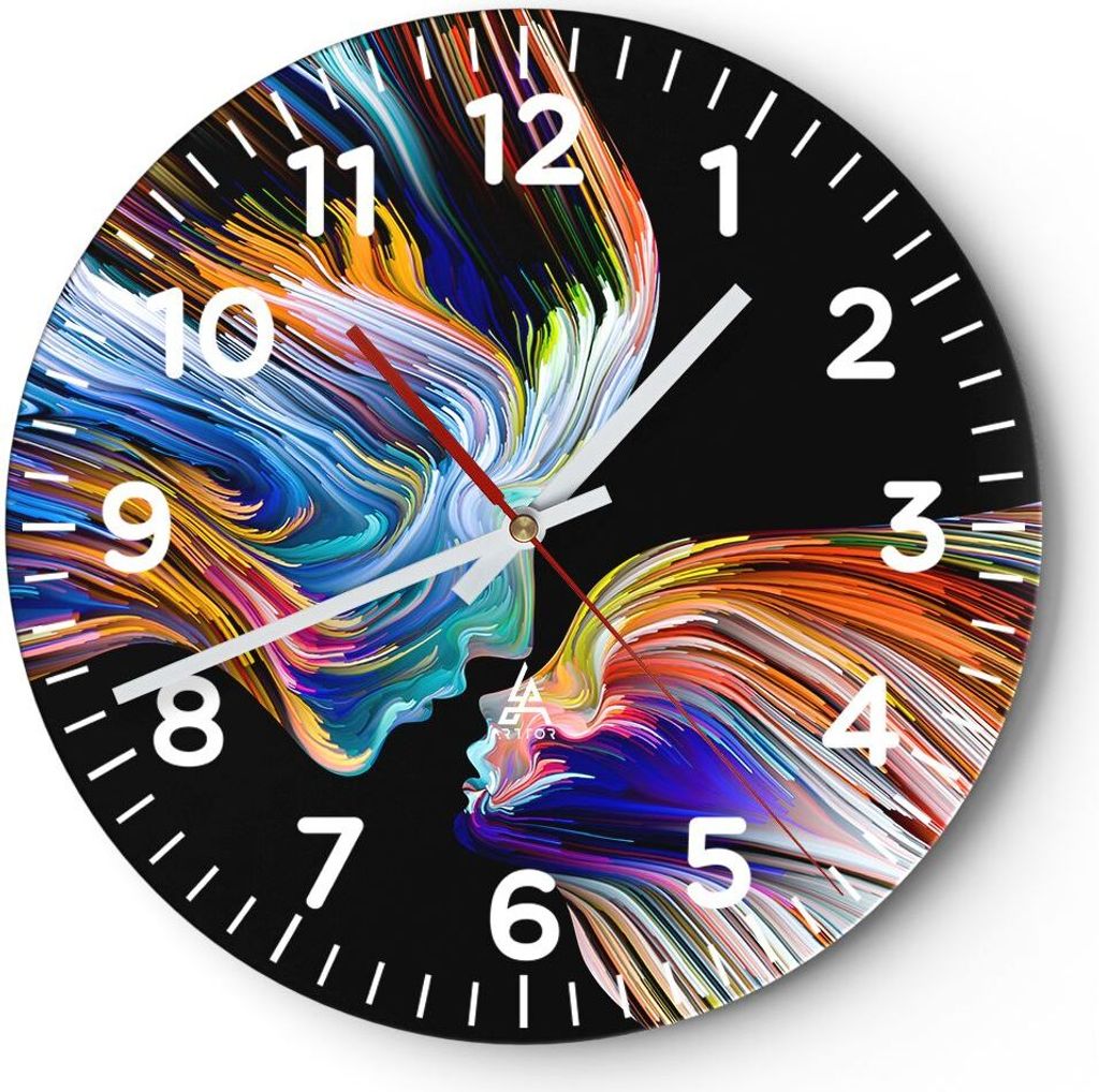 Wanduhr - Rund - Glasuhr - Abstraktion modern - 30x30cm - Schleichendes Uhrwerk - Lautlos - zum Aufhängen bereit - Dekoration Modern - Wanddekorat...
