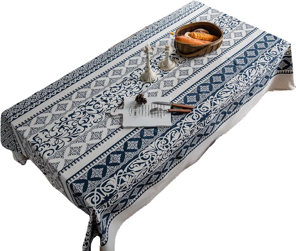 Tovaglia vintage, tovaglia da picnic lavabile rettangolare in lino ricamato, dimensioni assortite