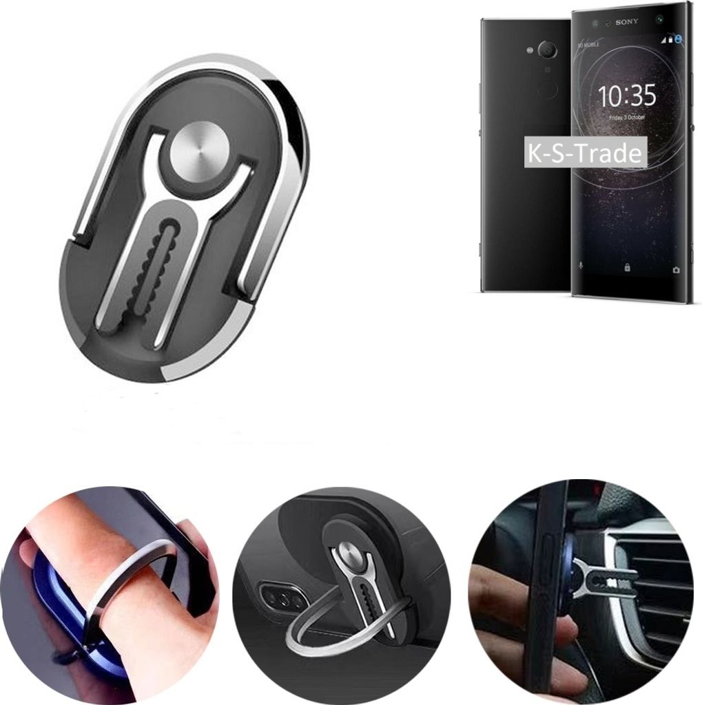 K-S-Trade 3in1 Smartphone-Ring Handy-Ring kompatibel mit Sony Xperia XA2 Ultra Dual-SIM Fingerhalterung Handyring Tischständer