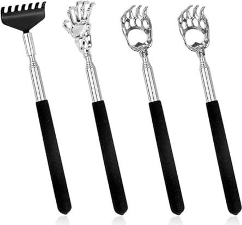 4er-Pack Rückenkratzer Teleskop, Kratzhand für Kopf und Rücken Massage - Back Scratcher Mit Ausziehbarer Hand