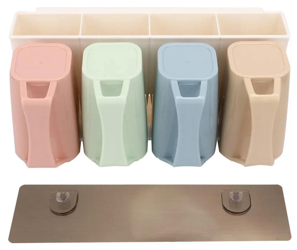 Porte-brosse à dents mural Blanc et gris pour 4 brosses standard
