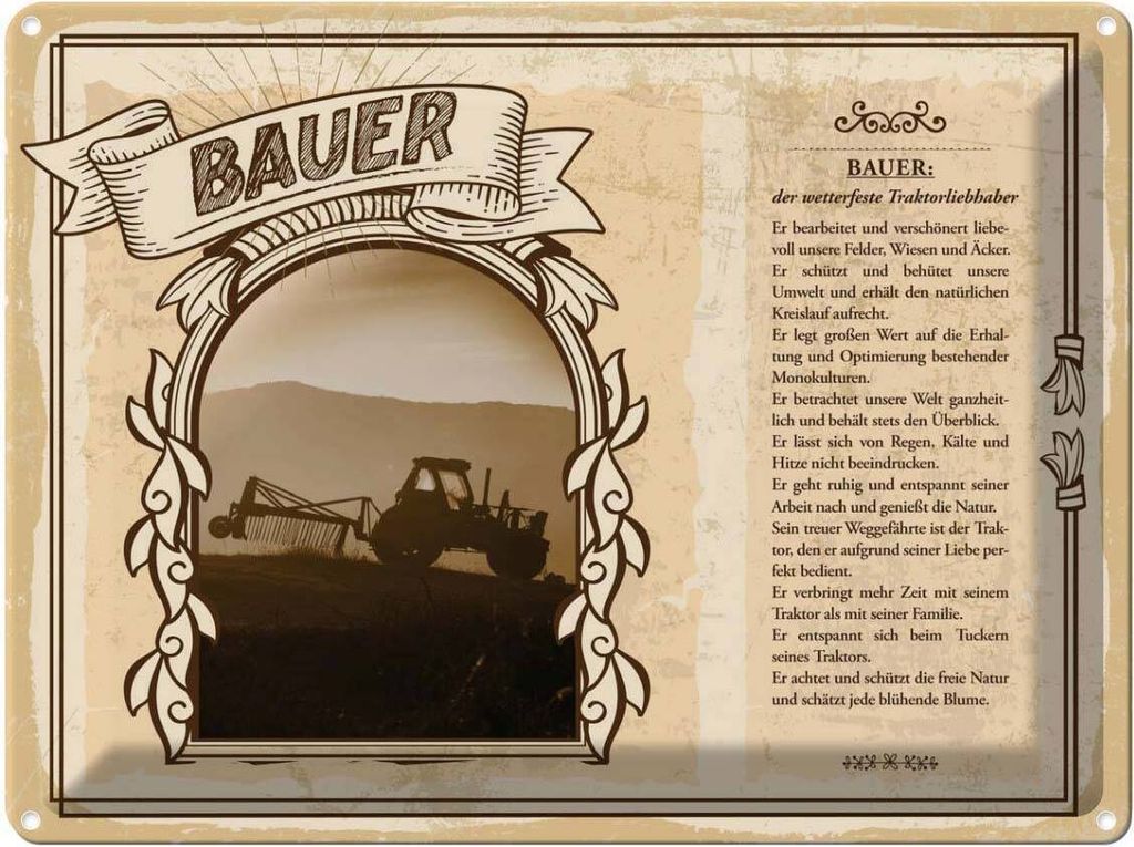 vianmo Blechschild 30x40 cm Bauer wetterfest Traktorliebhaber Beruf Arbeit