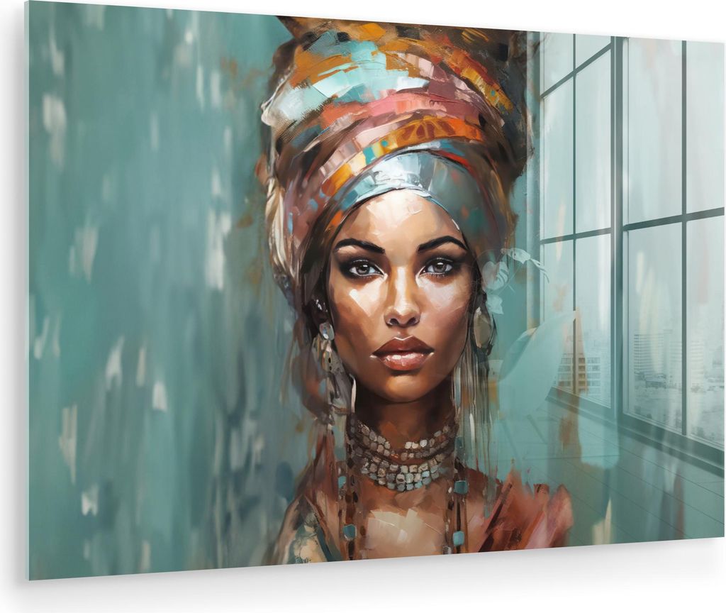 MuchoWow Glasbilder - Bilder auf Wandbild - Foto auf Glas Frau - Kunst - Schmuck - Porträt 90x60 cm Wanddekoration aus Glas - Acrylglasbild - Acry...