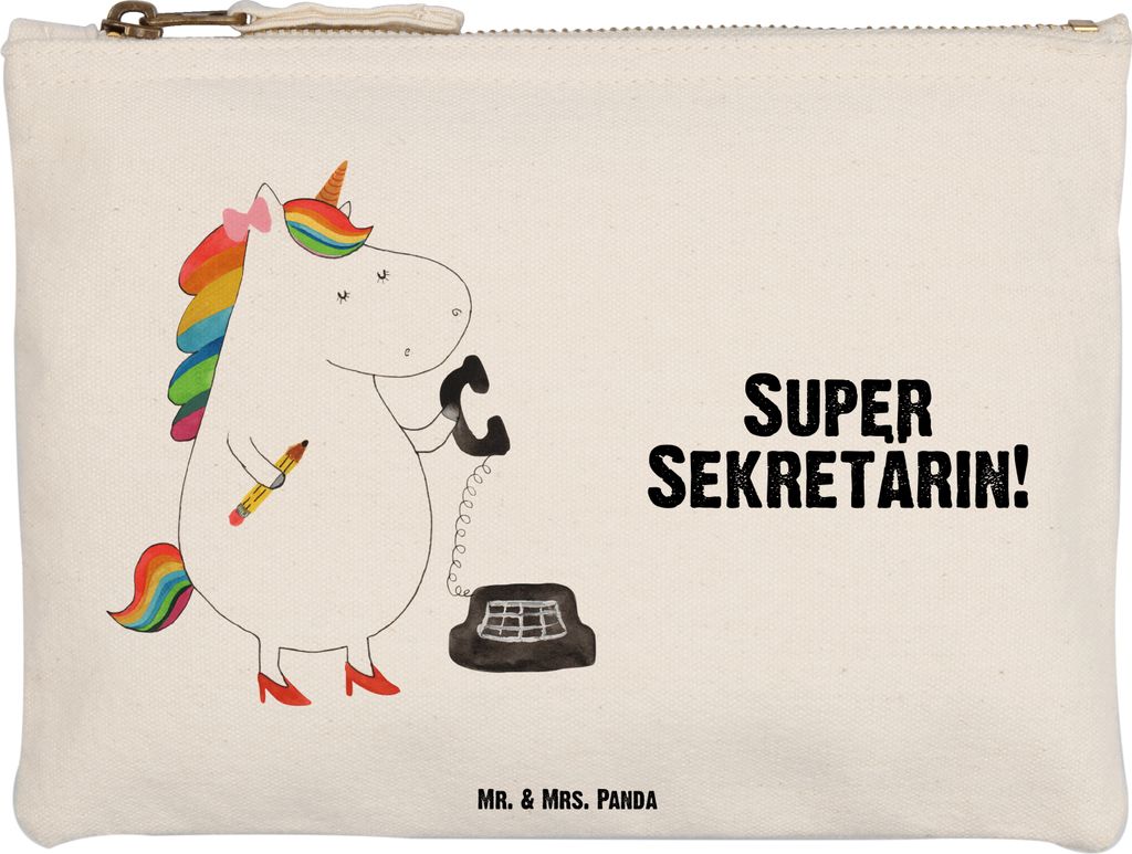 Mr. & Mrs. Panda Täschchen Einhorn Sekretärin Größe M - Weiß - Geschenk, Kulturbeutel, Unicorn, Kosmetikbeutel, Einhörner, Etui, Pouch, Kultu...