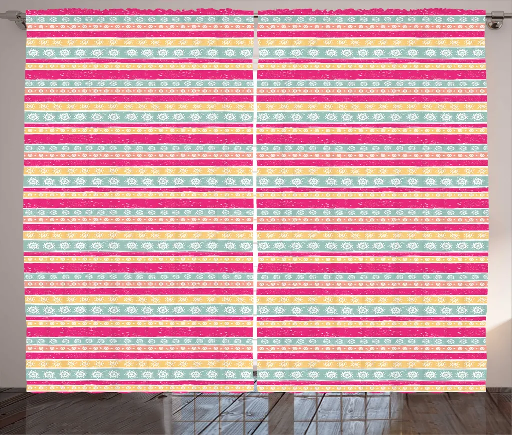 Rideau à fronces ABAKUHAUS Imprimé mexicain 280 x 225 cm Rose Moutarde
