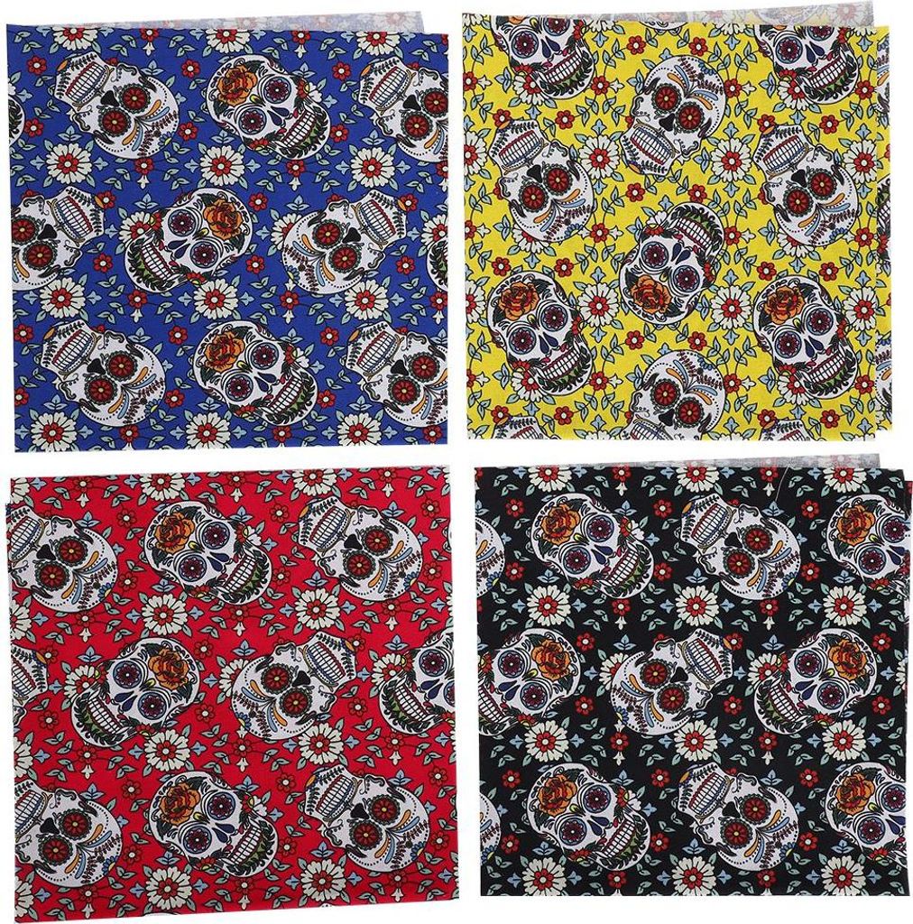 4 Stück Baumwollstoff, 4 Farben, Punk-Totenkopf-Muster, DIY, handgefertigt, Patchwork, Nähen, Basteln, 50 x 50 cm