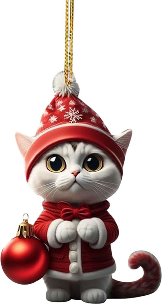 Weihnachtskatzen-Ornament, Weihnachtsbaum-Dekoration, hängender Rucksack-Schlüsselanhänger, Acryl, Urlaubszubehör für Auto, Rückspiegel, Fens...