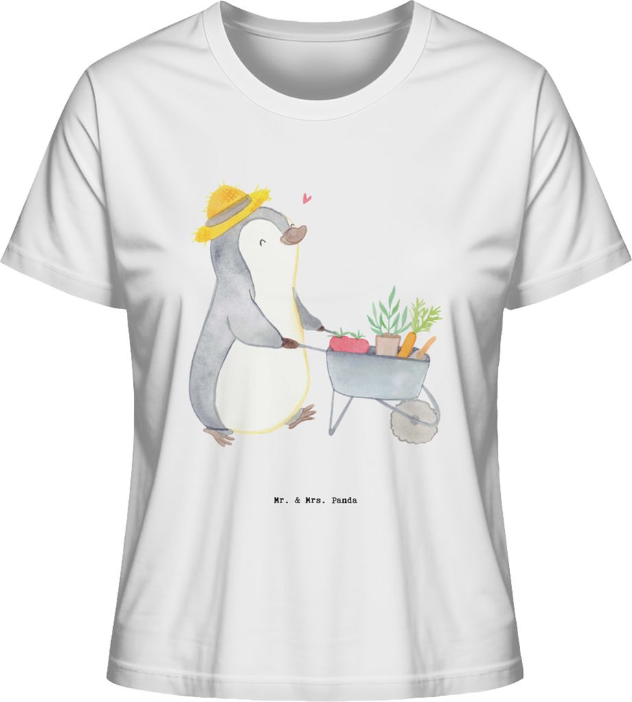 Mr. & Mrs. Panda Oberteil Damen Pinguin Gartenarbeit Größe M - Weiß - Geschenk, T-Shirt, Basic, für Frauen, Gartenpflege, Urban Gardening, Kurz...