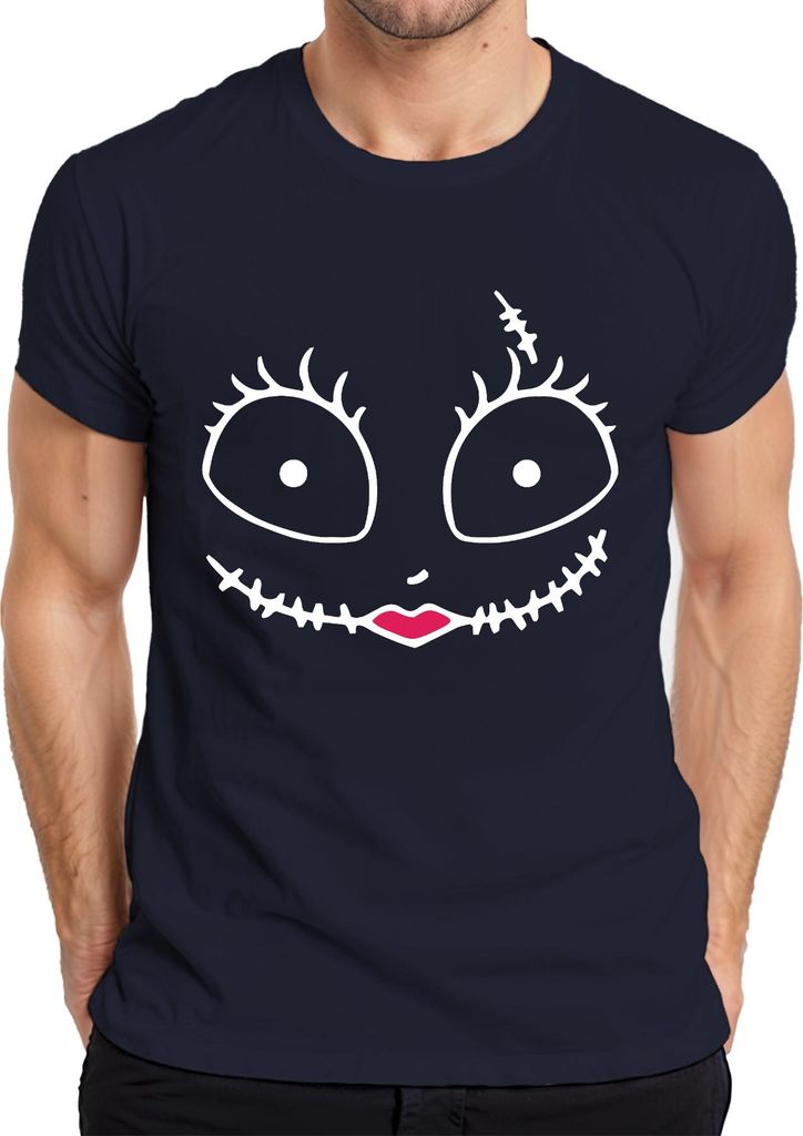 Sally Skellington Gesicht Nichtmare before Christmas Weihnachten Herren T-Shirt, Navy, L