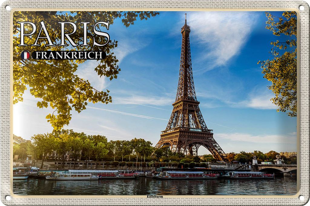Blechschild Reise 30x20cm Paris Frankreich Eiffelturm