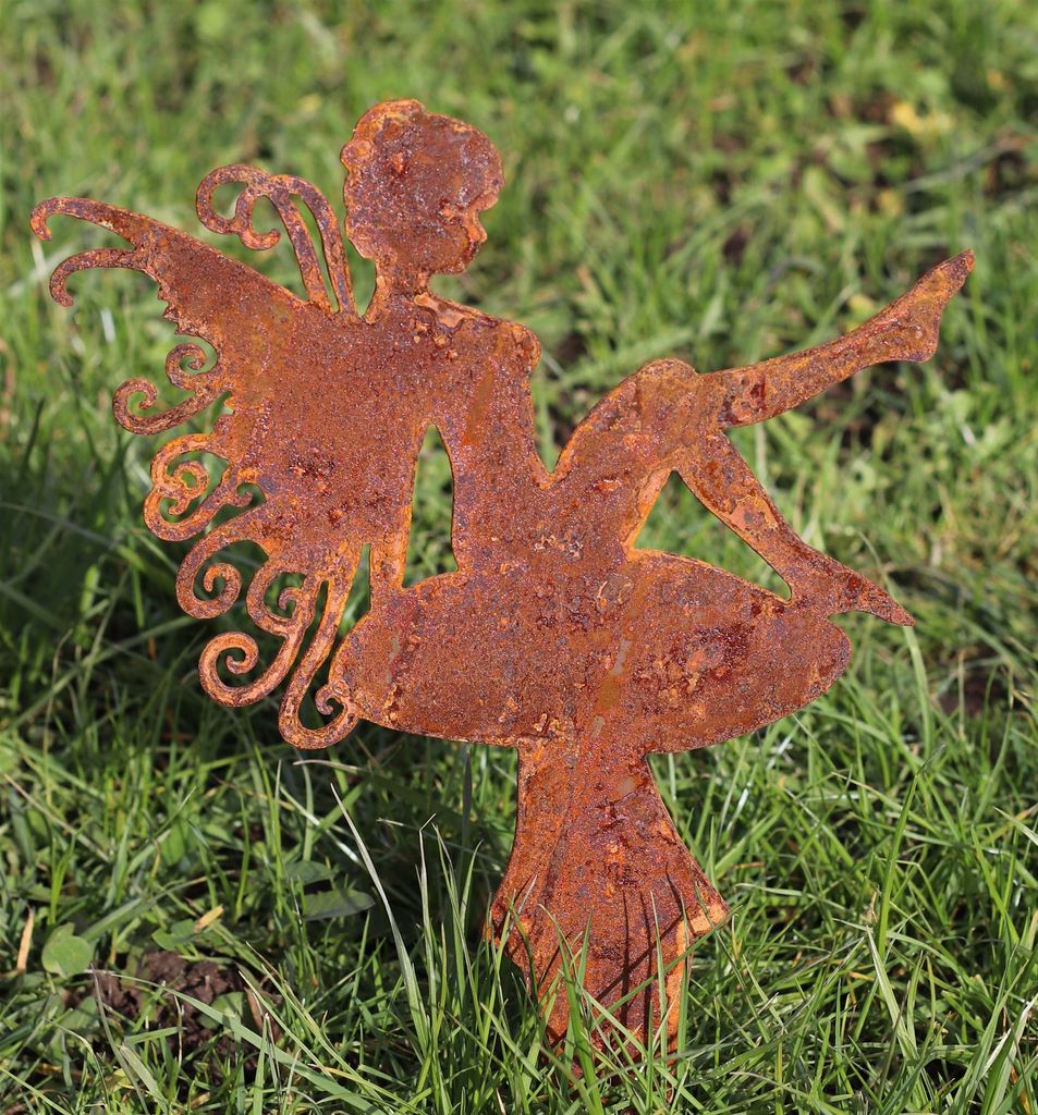 Dio Garten-Stecker Deko-Stecker 'Elfe' – Metall, Rostoptik, Ca. 30 X 40/50 Cm, Für Garten & Blumentopf