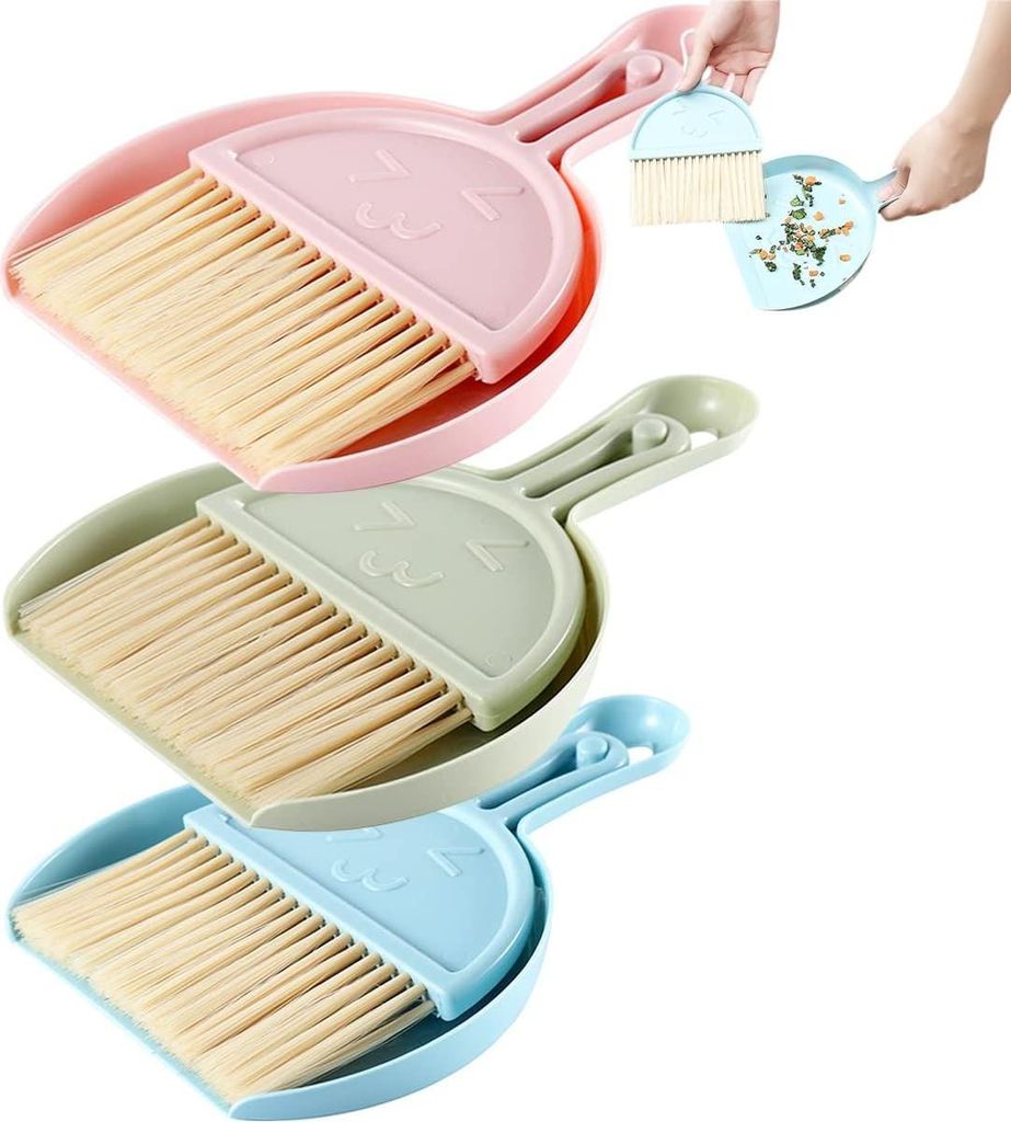 Mini-Kehrschaufel, 3-teiliges Staubbürsten-Set, Mini-Schaufel und Besen aus Kunststoff, multifunktionales Reinigungswerkzeug für Kinder und Erwac...