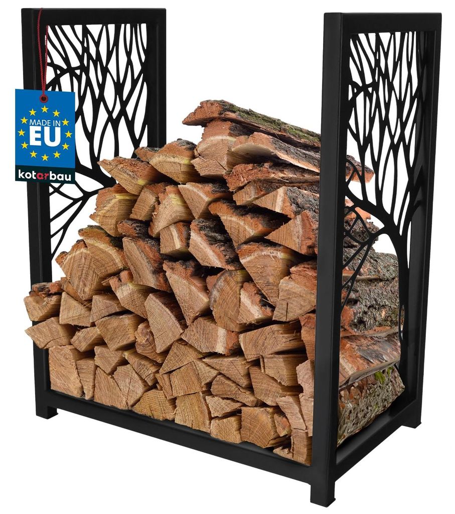KOTARBAU Kaminholzständer für Kamin Stahl Metall Deko Loft Baum Schwarz 50 x 30 x 60 cm