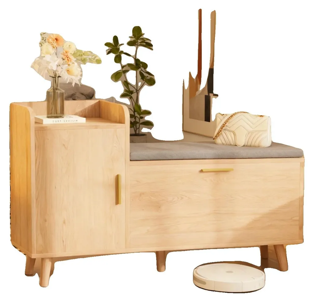 Banc de rangement chaussures en bois naturel - Étagère d'entrée 100cm