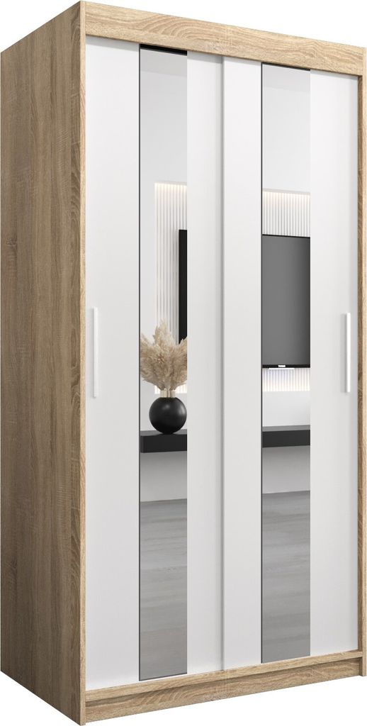 Kleiderschrank, Schiebetürenschrank Schlafzimmer, Schrank mit Spiegel POLE 100 cm