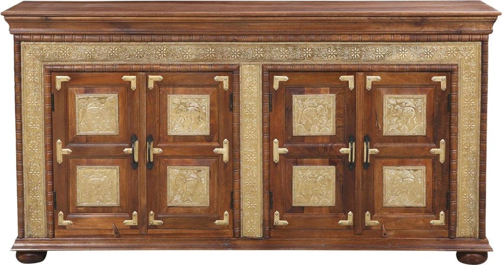 Marrakesch Orientalische Deko Sideboard mit Türen aus Holz & Messing 178cm groß als Wohnzimmer Möbel | Vintage Kommode Komode Abiram für stilvo...