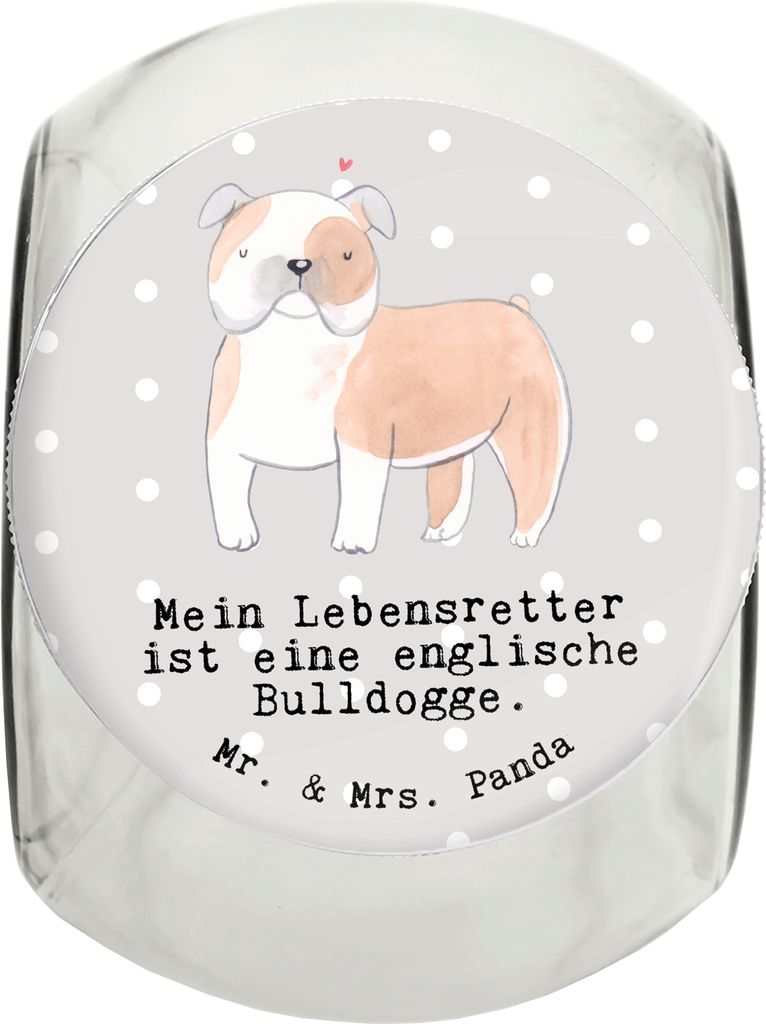 Mr. & Mrs. Panda Dose Englische Bulldogge Lebensretter XL 2000ml - Grau Pastell - Geschenk, English Bulldog, Keksdose, schraubglas, Aufbewahrungsdo...