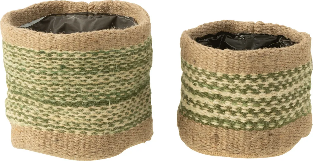 Corbeilles rondes tressées en fibre de jute et ruban vert J-Line