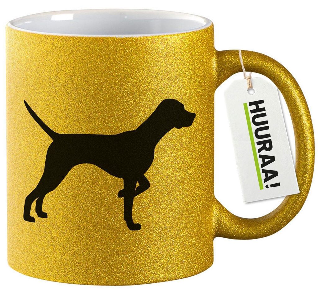Huuraa Glitzertasse English Pointer Silhouette 330ml Gold Keramik Kaffeebecher Geschenkidee