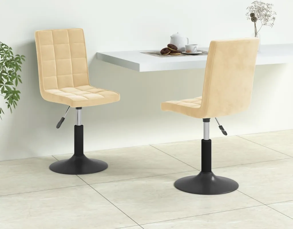 Chaises de salle à manger scandinaves en velours crème, assise pivotante x2