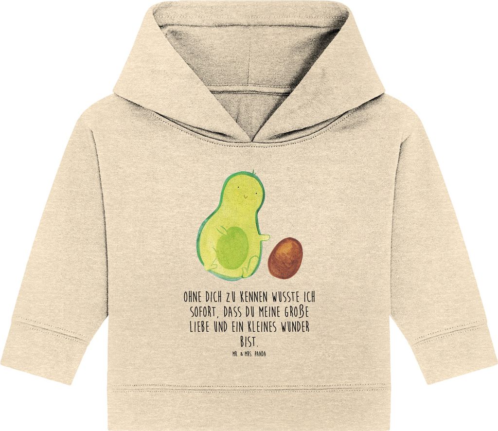 Mr. & Mrs. Panda Organic Baby Hoodie Avocado Kern rollt 12. - 18. Monat - Natural Raw - Geschenk, Kapuzensweatshirt, Kapuzenshirt, Geburtstag, Schw...