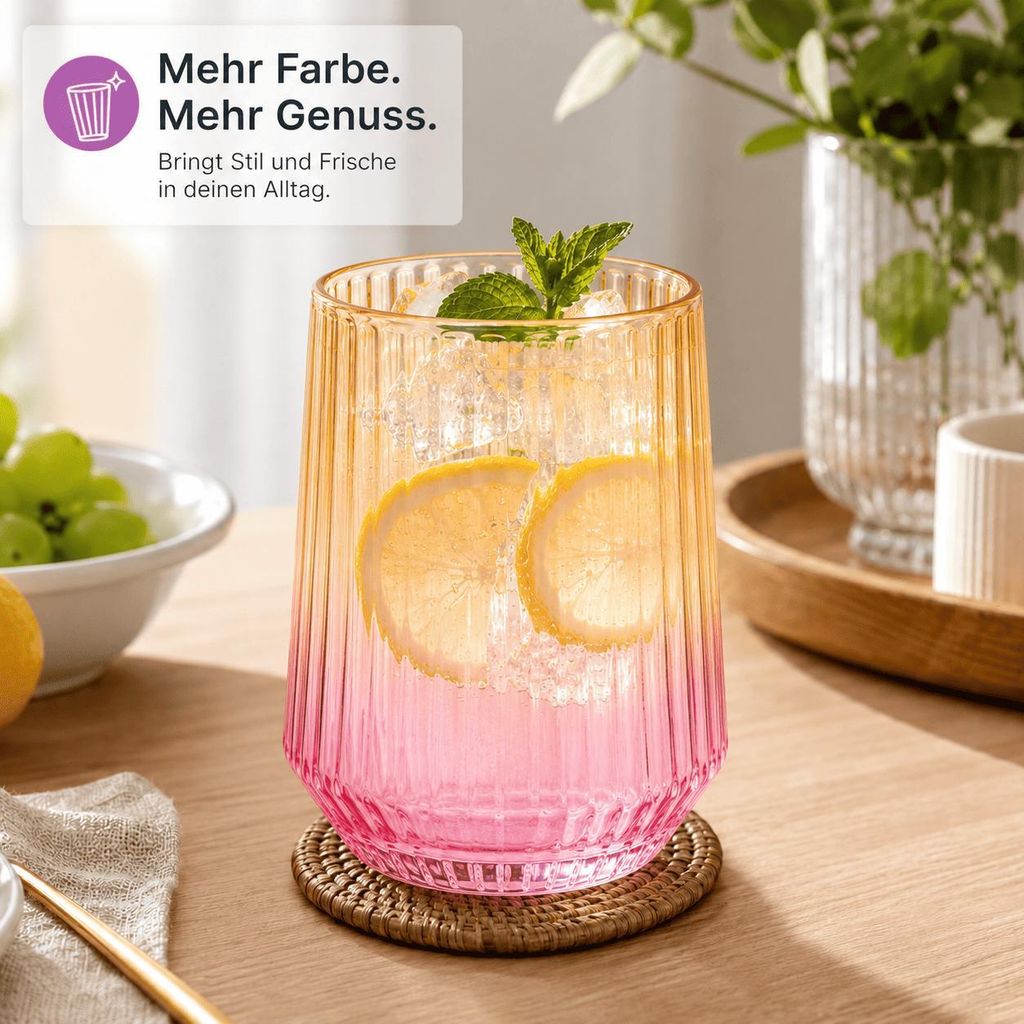 8 Trinkgläser Bunt Gläser Set Wassergläser Wasserglas
