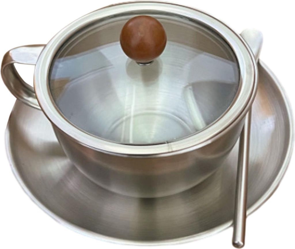 Kaffeetasse und Untertasse aus Edelstahl, 300 ml, doppelwandige Kaffeetasse mit Griffen und Deckel, amerikanische Latte-Tasse, Nachmittagstee-Tasse