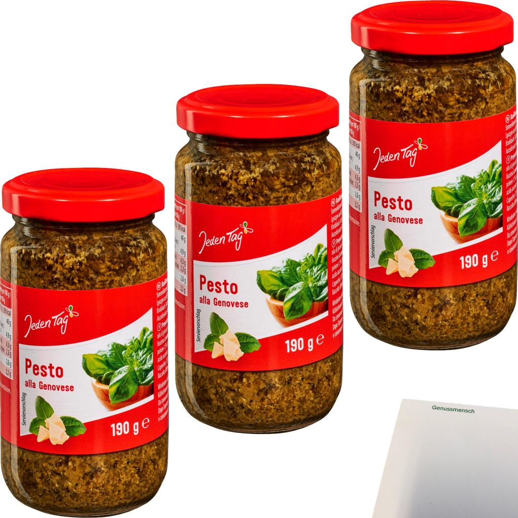 Jeden Tag Pesto Genovese 3er Pack (3x190g Glas) + usy Block Produktbild 