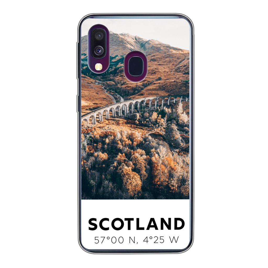 MuchoWow Handyhülle Schutzhülle Hülle für Samsung Galaxy A40 Schottland - Herbst - Berge Silikon Softcase Handy Hülle - Handy-Tasche
